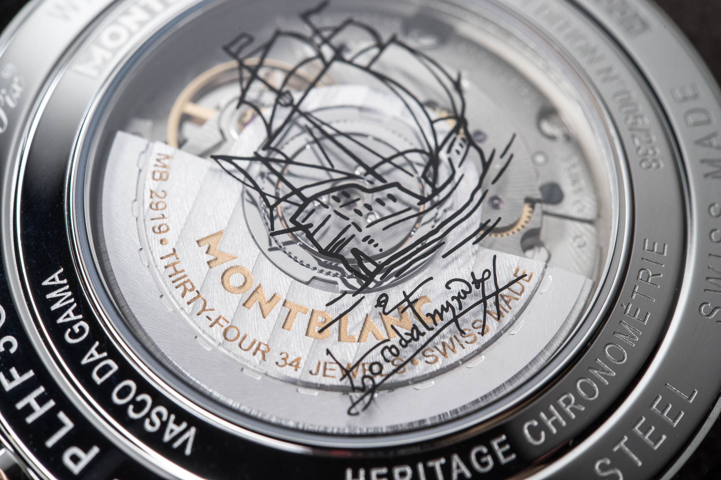 Montblanc Heritage Chronométrie Dual Time Vasco da Gama Limited Edition 238 Watches And Wonders Wrist Back Clos Up