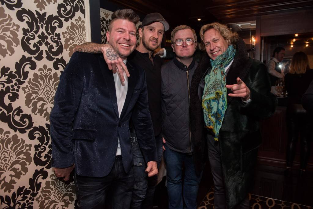 TORONTO, ON - FEBRUARY 13: Artists Human Kebab, Roddy Colmer, actor Mike Smith and Canadian merchant banker Michael Wekerle attend the Haute Time And Louis XIII Celebrate NBA All Star Game With Carmelo Anthony at the Harbour Sixty Steakhouse on February 13, 2016 in Toronto, Canada(Photo by Dominik Magdziak/Getty Images for Haute Living)
