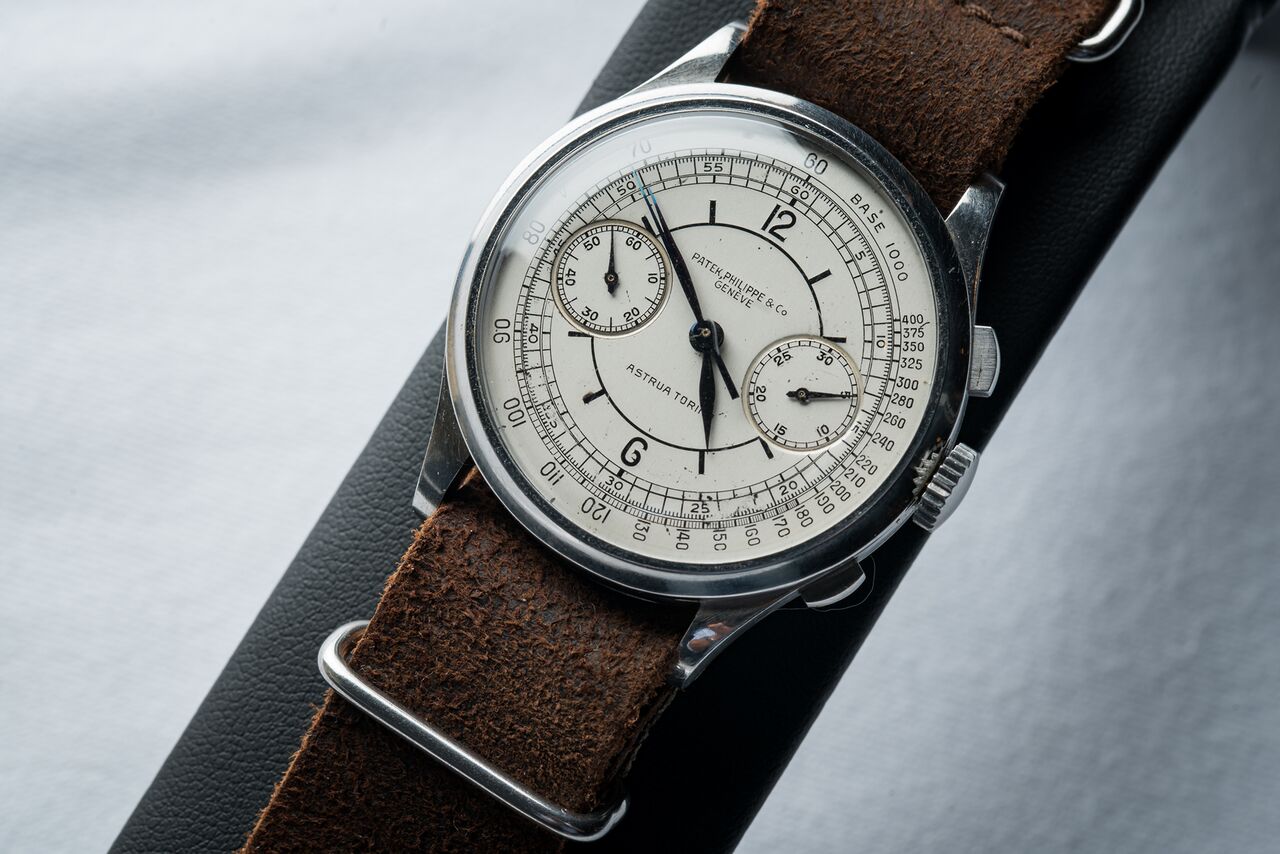 Patek Philippe, circa 1938, chronograph with stainless steel sector dial