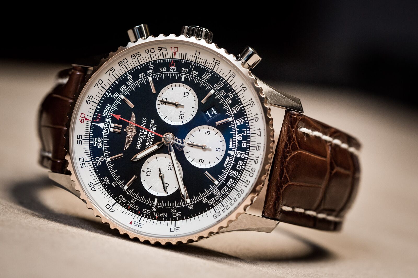 Colors keep the various functions of this Breitling Navitimer 01 apart and easier to read